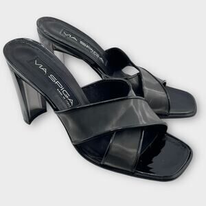 VIA SPIGA vintage 90s cross strap heeled mules black size 7